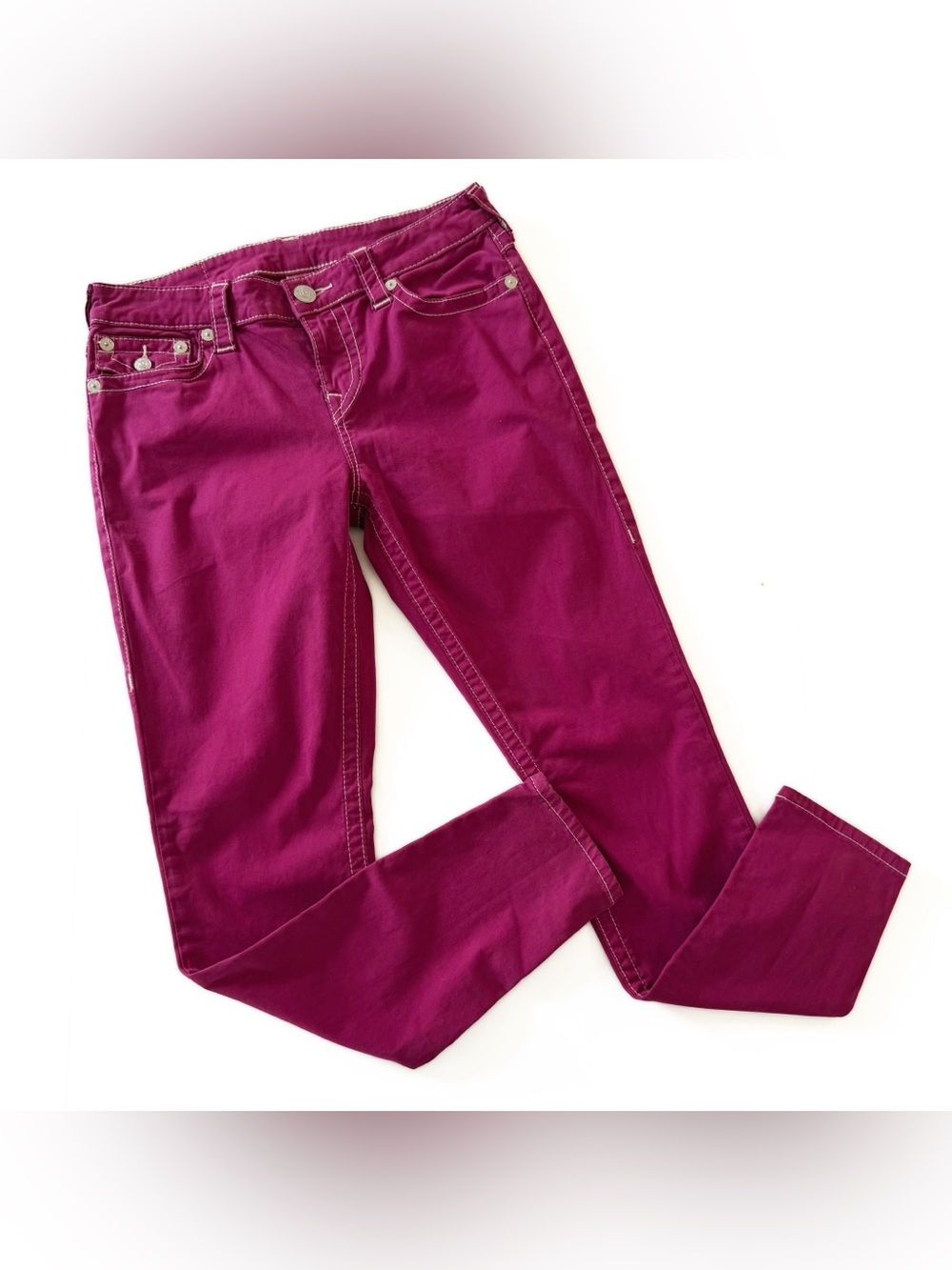 True Religion Jeans Womens 29 Purple Skinny Flap Pockets Magenta Purple - Picture 2 of 10